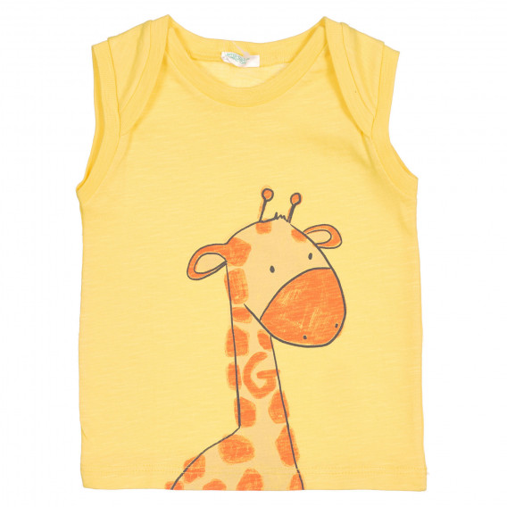 Памучен потник с принт на жираф за бебе, жълт Benetton 227160 