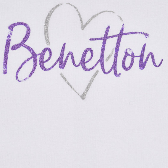 Памучен потник с лилави акценти и надпис на бранда, бял Benetton 227189 2
