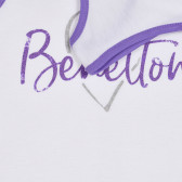Памучен потник с лилави акценти и надпис на бранда, бял Benetton 227190 3