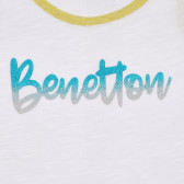 Памучен потник с жълти акценти и надпис на бранда, бял Benetton 227261 2