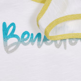 Памучен потник с жълти акценти и надпис на бранда, бял Benetton 227262 3