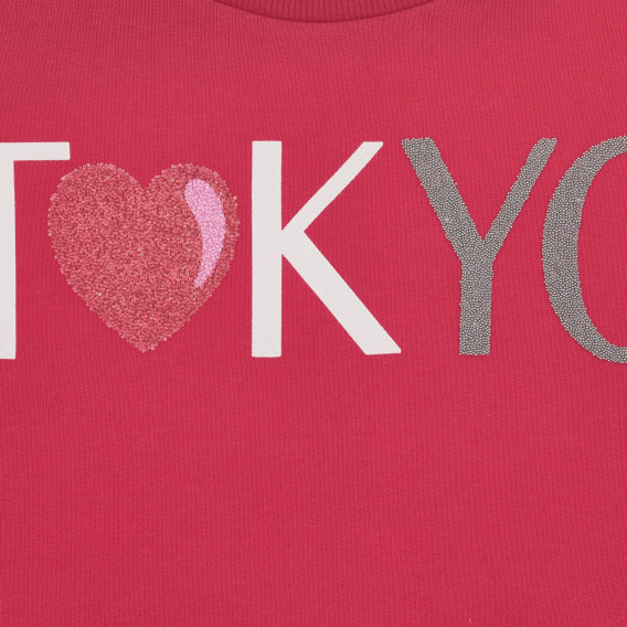 Памучен суитшърт с дълъг ръкав и надпис TOKYO, розов Benetton 227481 2