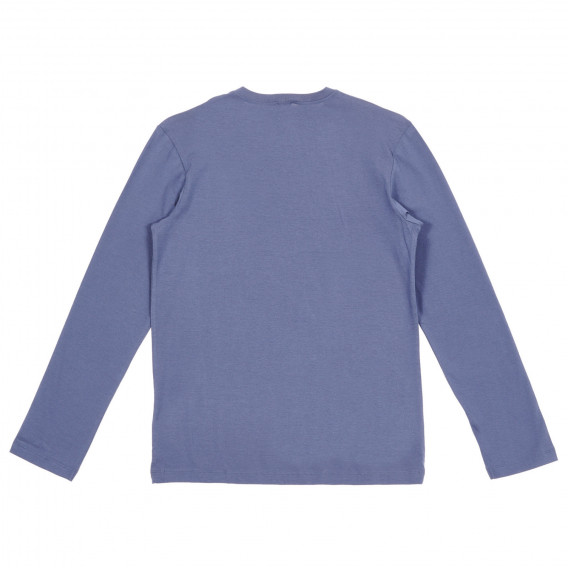 Памучна блуза с дълъг ръкав и обръщащи се пайети, синя Benetton 227531 4