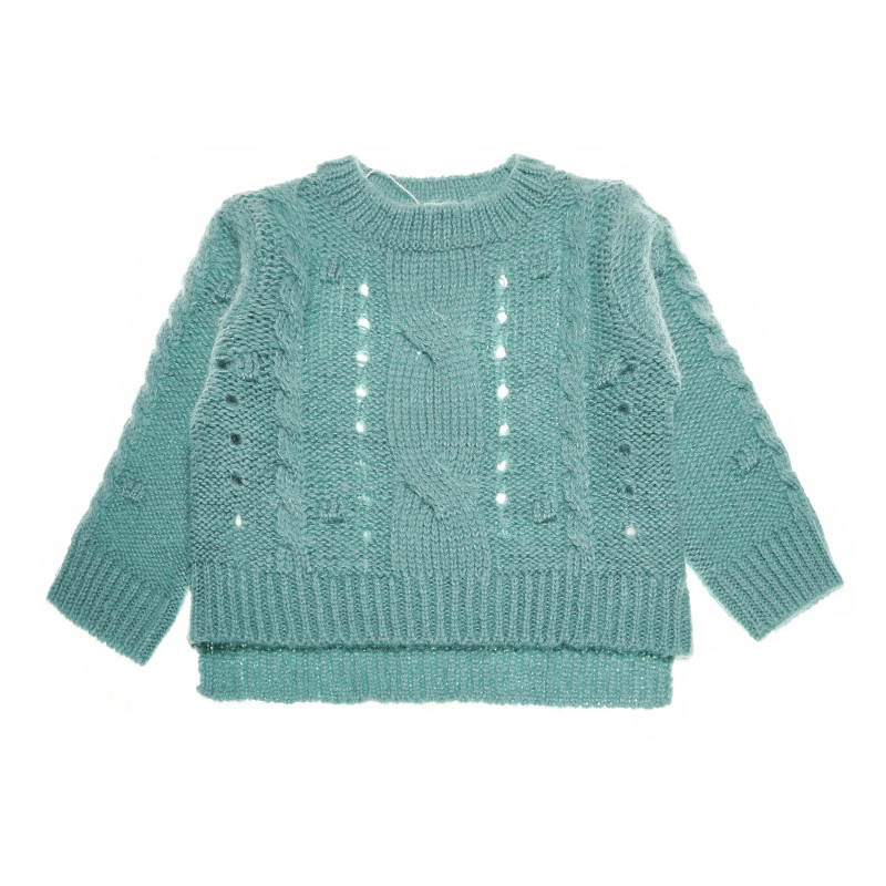 Плетен пуловер за момиче зелен  227722