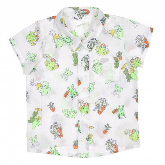 Памучна риза с графичен принт за бебе, бяла Benetton 227813 