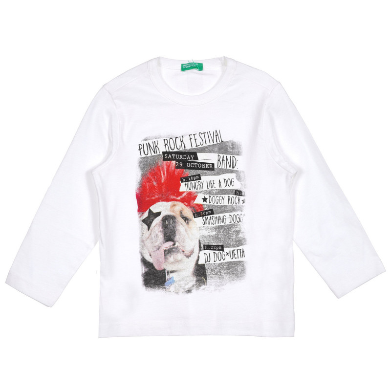 Памучна блуза с щампа на куче за бебе, бяла  227845