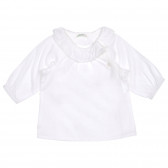 Памучна блуза с обла яка за бебе, бяла Benetton 227853 