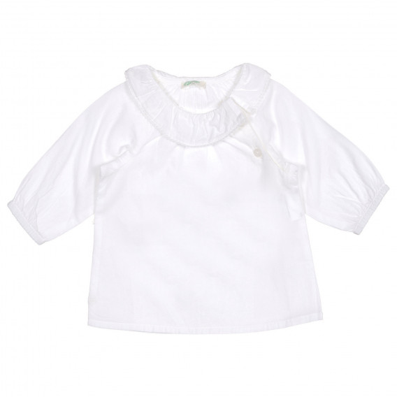 Памучна блуза с обла яка за бебе, бяла Benetton 227853 