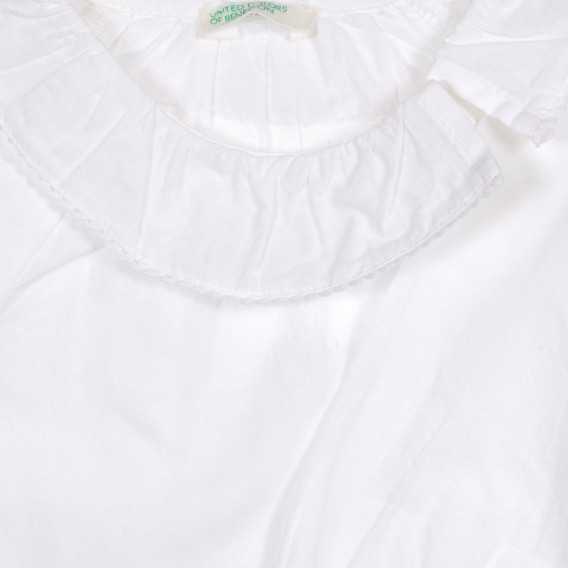 Памучна блуза с обла яка за бебе, бяла Benetton 227855 3