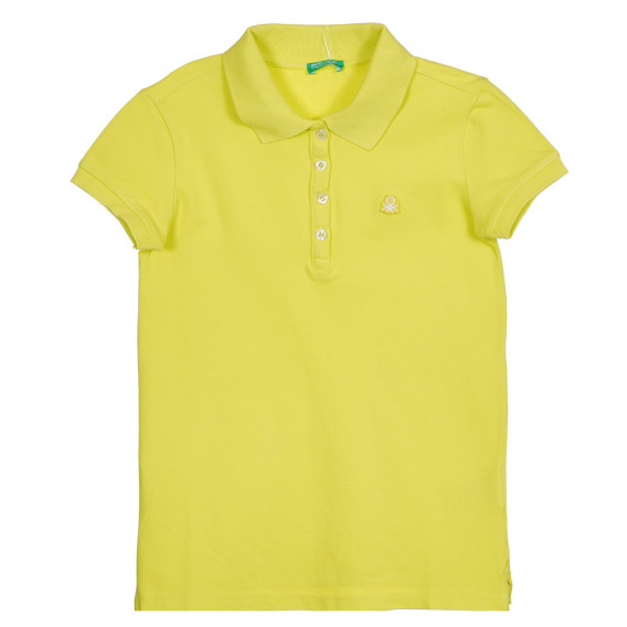 Памучна блуза с къс ръкав и яка, светлозелена Benetton 227869 