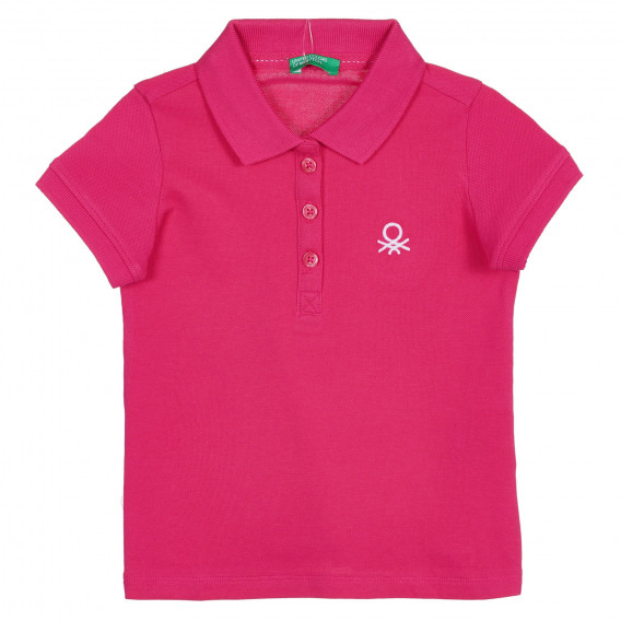 Памучна блуза с къс ръкав и яка, тъмно розова Benetton 227943 