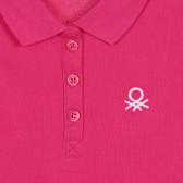 Памучна блуза с къс ръкав и яка, тъмно розова Benetton 227944 2
