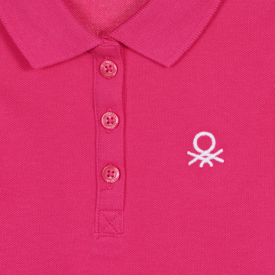 Памучна блуза с къс ръкав и яка, тъмно розова Benetton 227944 2