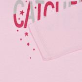 Памучна блуза с дълъг ръкав и брокатен надпис за бебе, розова Benetton 227953 3