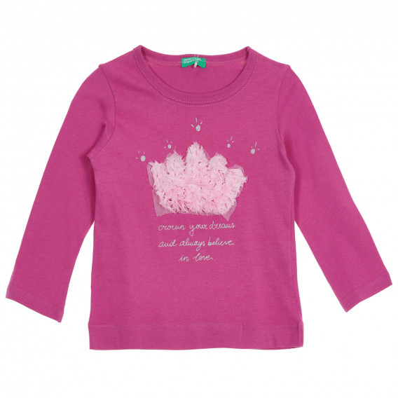 Памучна блуза с апликация, розова Benetton 228141 