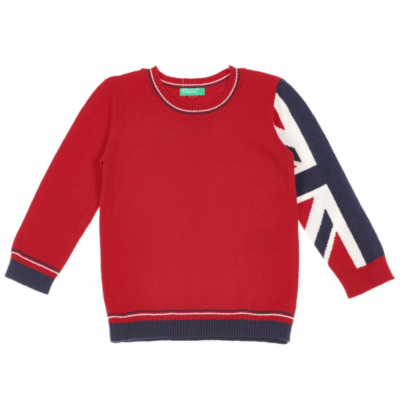 Пуловер с акцент на ръкава за бебе, червен Benetton 228218 