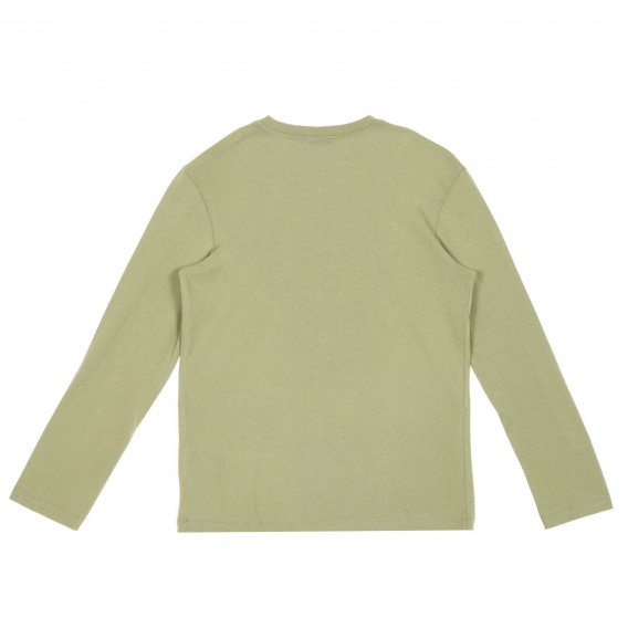 Памучна блуза с апликация от пайети, зелена Benetton 228277 4