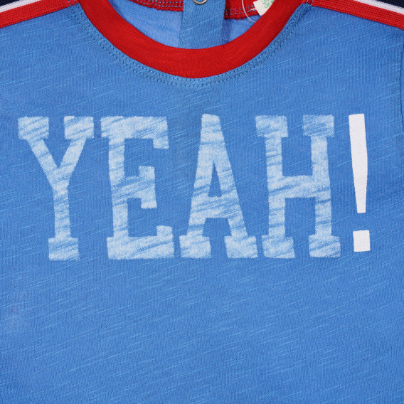 Памучна тениска с червени кантове и надпис за бебе, синя Benetton 228319 2