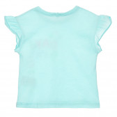 Памучна тениска с къдрички и щампа за бебе, светло синя Benetton 228325 4