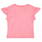 Памучна тениска с къдрички и принт, розова Benetton 228329 4