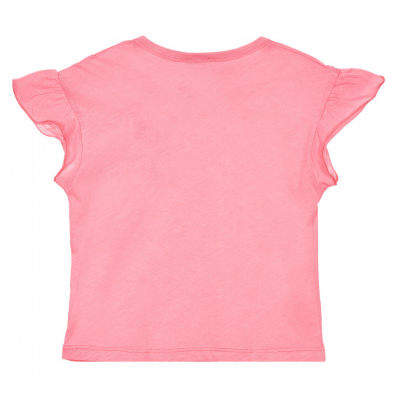 Памучна тениска с къдрички и принт, розова Benetton 228329 4