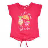 Памучна тениска с издължена задна част и принт за бебе, розова Benetton 228334 