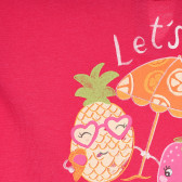 Памучна тениска с издължена задна част и принт за бебе, розова Benetton 228335 2