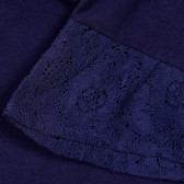 Памучна тениска с дантелени ръкави за бебе, тъмно синя Benetton 228387 2