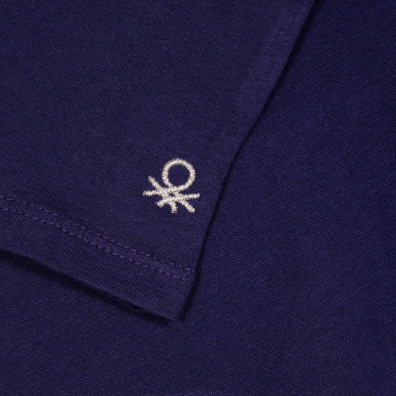 Памучна тениска с дантелени ръкави за бебе, тъмно синя Benetton 228388 3