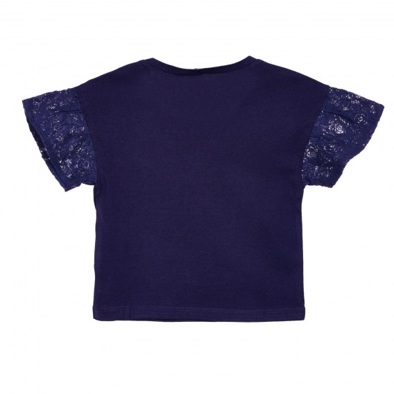 Памучна тениска с дантелени ръкави за бебе, тъмно синя Benetton 228389 4