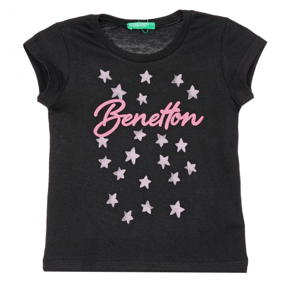 Памучна тениска с фигурален принт и надпис на бранда за бебе, черна Benetton 228390 