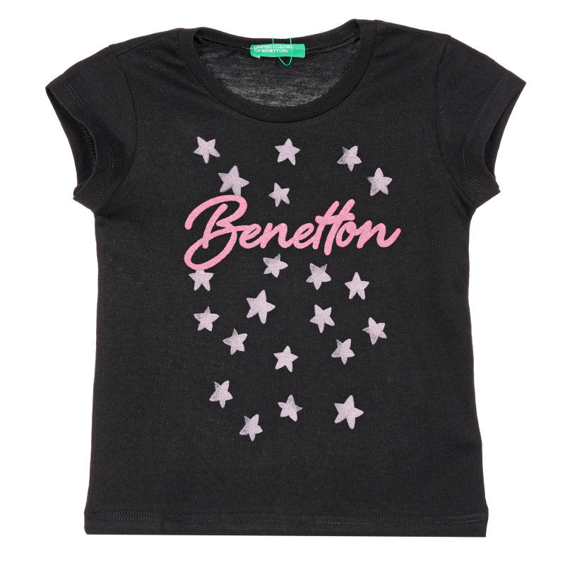 Памучна тениска с фигурален принт и надпис на бранда за бебе, черна  228390