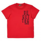 Памучна блуза с къс ръкав и надпис на бранда, червена Benetton 228442 