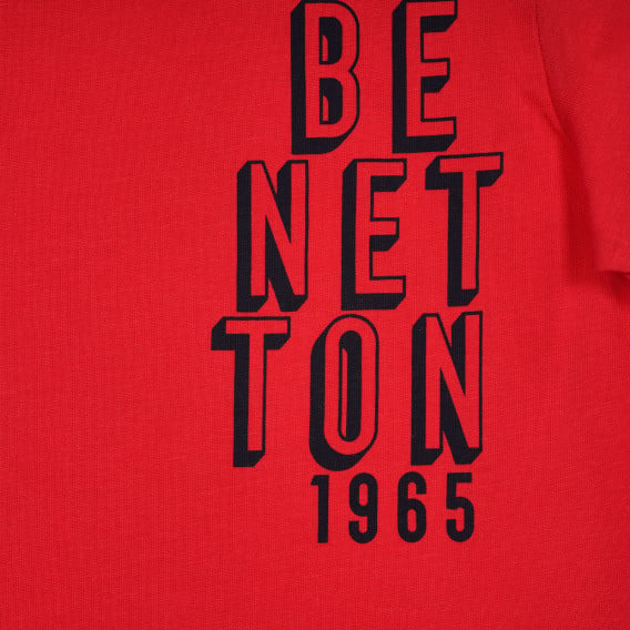 Памучна блуза с къс ръкав и надпис на бранда, червена Benetton 228443 2
