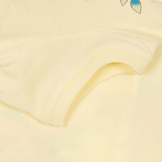 Памучна тениска с флорален принт и апликация за бебе, жълта Benetton 228448 3