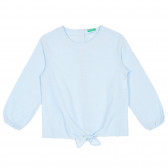 Памучна блуза с дълъг ръкав и панделка, светло синя Benetton 228494 
