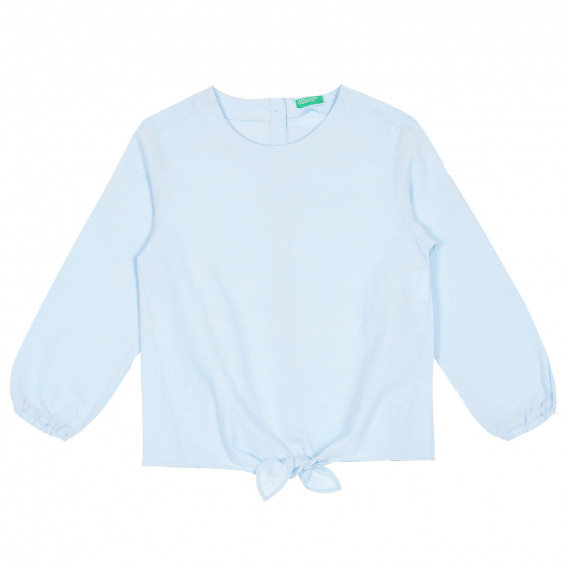 Памучна блуза с дълъг ръкав и панделка, светло синя Benetton 228494 