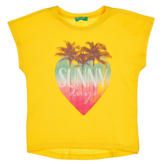 Памучна тениска с графичен принт за бебе, жълта Benetton 228564 
