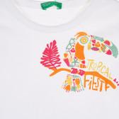 Памучна тениска с къдрички и щампа за бебе, бяла Benetton 228585 2