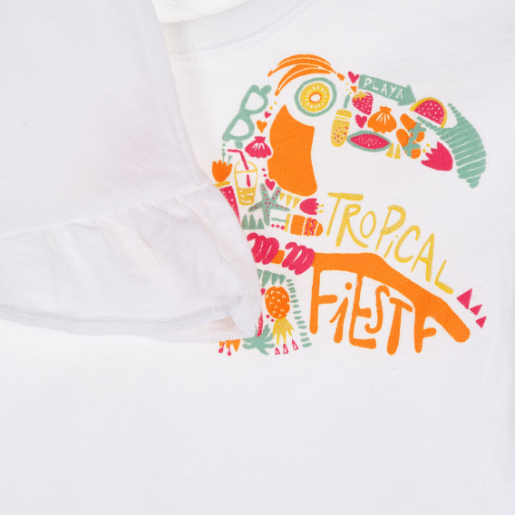 Памучна тениска с къдрички и щампа за бебе, бяла Benetton 228586 3