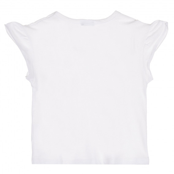 Памучна тениска с къдрички и щампа за бебе, бяла Benetton 228587 4