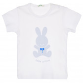 Памучна тениска с щампа на зайче за бебе, бяла Benetton 228588 