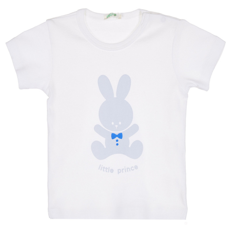 Памучна тениска с щампа на зайче за бебе, бяла  228588