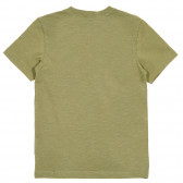 Памучна блуза с къс ръкав и надпис, зелена Benetton 228594 3