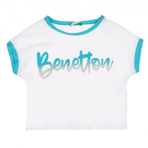 Памучна тениска със сини акценти, бял цвят Benetton 228607 