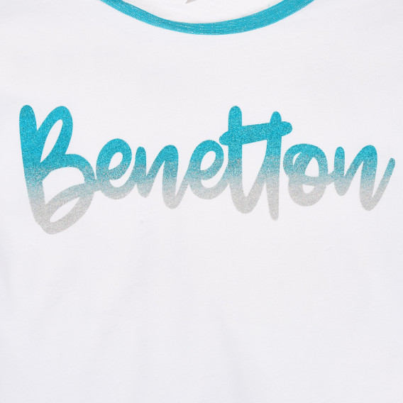 Памучна тениска със сини акценти, бял цвят Benetton 228608 2
