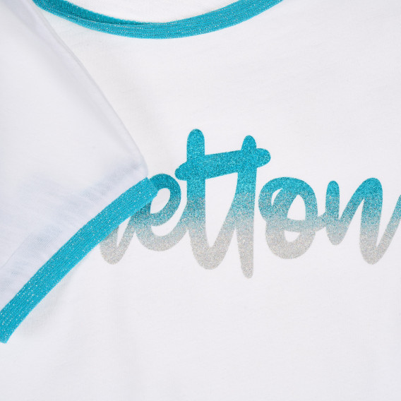 Памучна тениска със сини акценти, бял цвят Benetton 228609 3