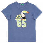 Памучна тениска с апликация за бебе, синя Benetton 228635 