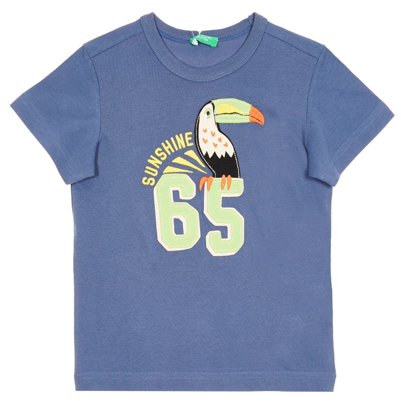 Памучна тениска с апликация за бебе, синя  228635