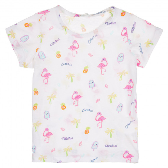 Памучна тениска с графичен принт за бебе, бяла Benetton 228651 